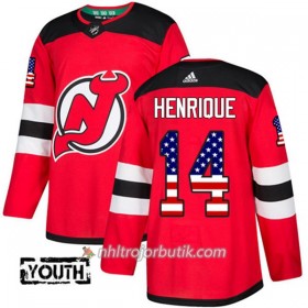Barn Ishockey New Jersey Devils Tröja Adam Henrique 14 Adidas 2017-2018 Röd USA Flag Fashion Authentic